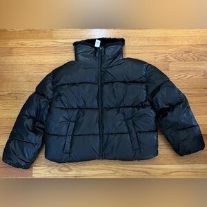 Gap Relaxed Puffer Jacket Women’s XXL Black Faux Fur Collar Quilted Coat New